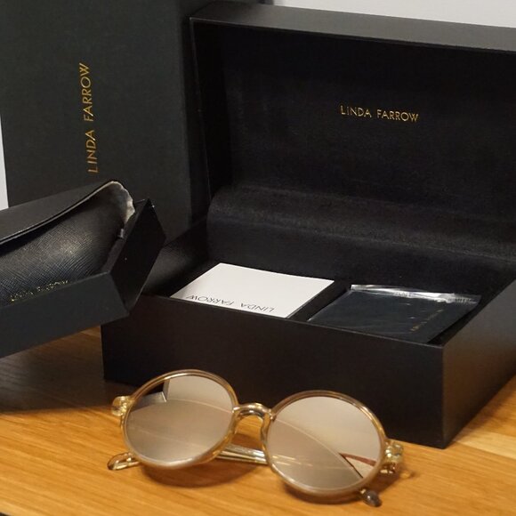 New Authentic Linda Farrow Round sunglasses & Mirror lens Retail $1,250 - Picture 3 of 7